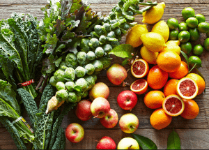 a group of fruits and vegetables on a wood surface Healthy Weight Loss Diets Langley